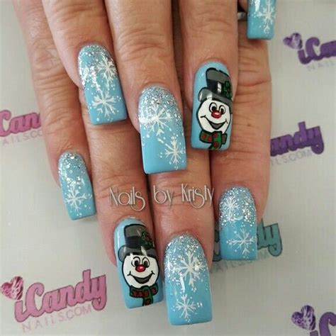 Frosty the Snowman xxl long acrylic nails christmas
